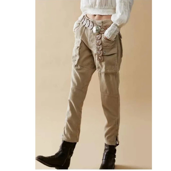 New Free People WTF London Calling Slouchy Cord Pants $198 SIZE 30 Tapioca - Picture 3 of 8